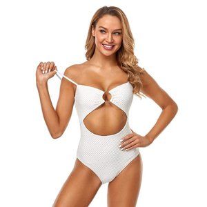 Cutout Bathing Suit Off White and Gold One Piece M